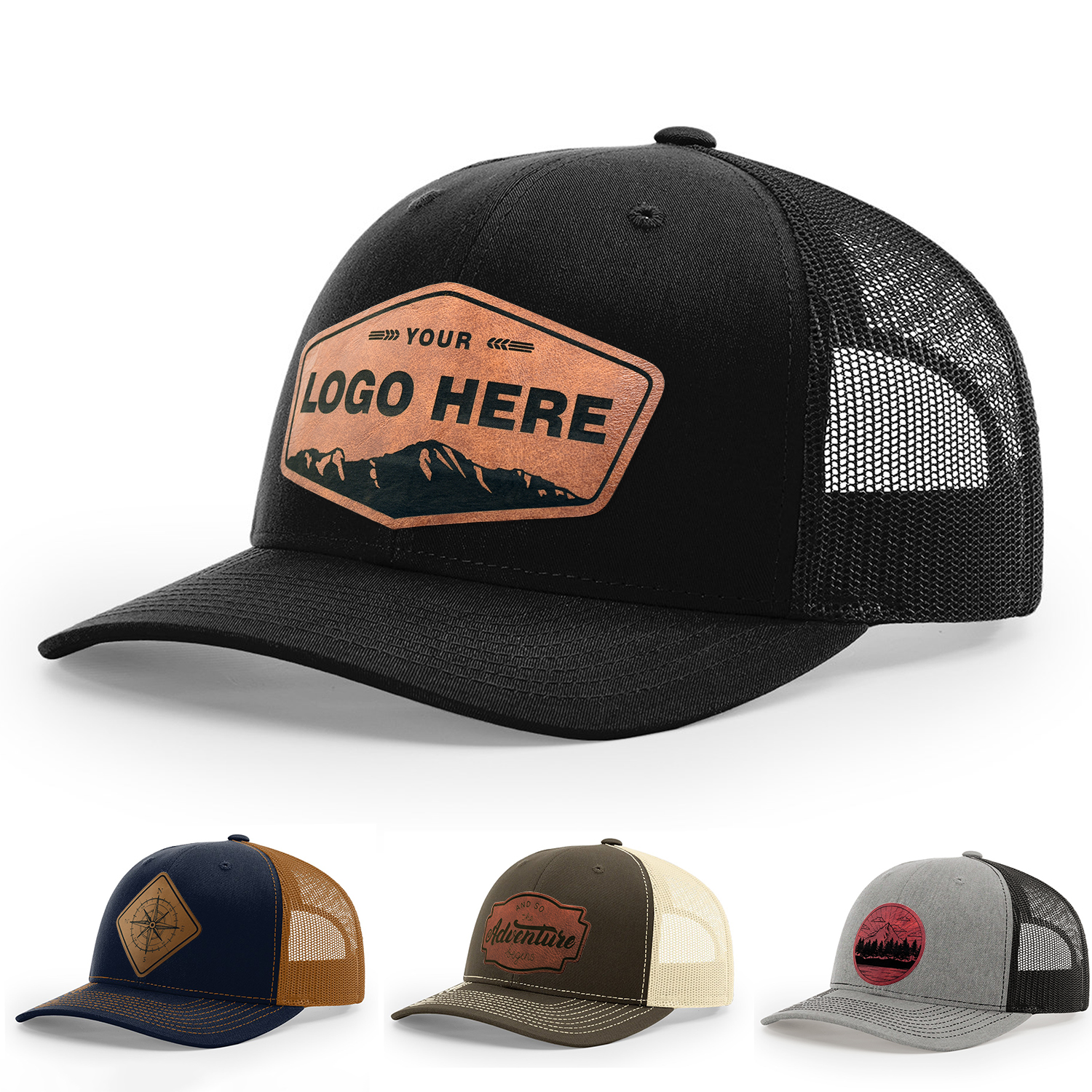 Custom 112 Engraved Leather Patch Trucker Hat (Dark Green/Khaki*8P)